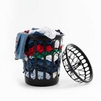 Cesto Telado Para Roupas 30 L Com Tampa Preta Para Lavanderia E Banheiro