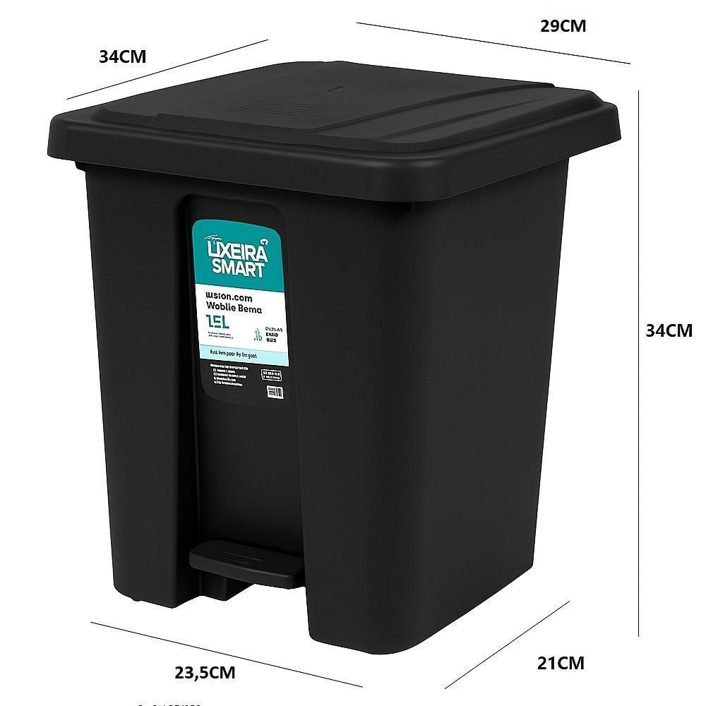 Lixeira Com Pedal 15 L Preta Para Cozinha, Banheiro E Escritório - 5