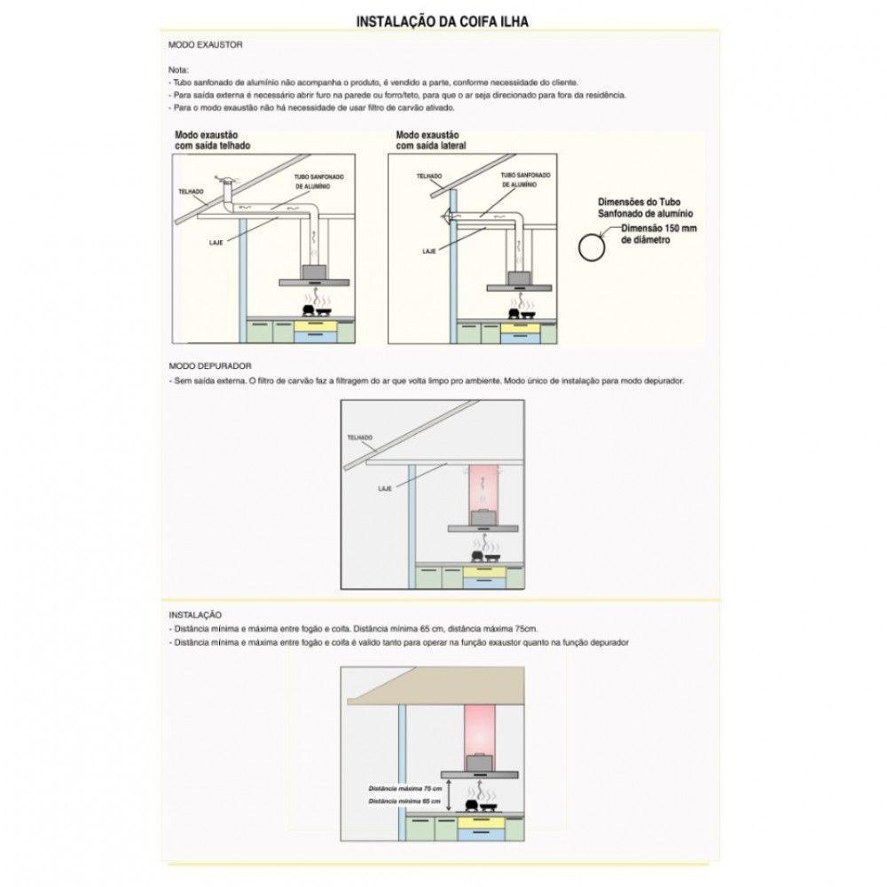 Coifa Ilha 90cm Vidro Curvo Nardelli Inox 220V - 5