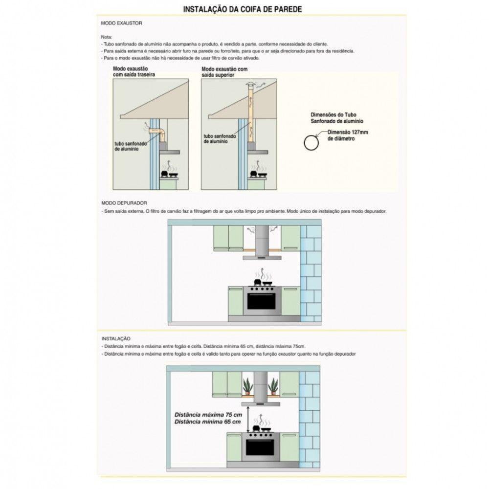 Coifa De Parede 60cm Vidro Curvo Slim Nardelli White 220V - 6