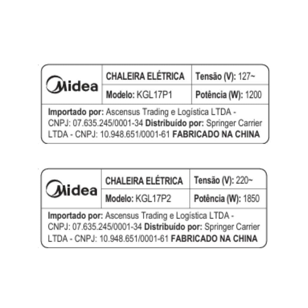 Chaleira Elétrica De Vidro 1,8L Top Fill Midea KGL17P1 110V - 7