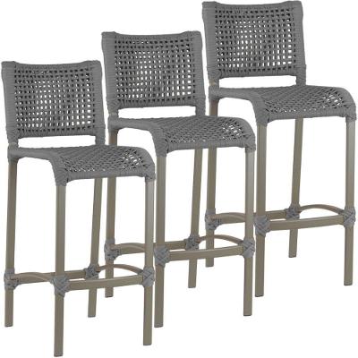 3 Banquetas Haiti Corda Náutica Alumínio Trama Original Cinza