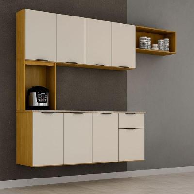 Armário De Cozinha Suspenso Completo Aéreo 8 Portas 1 Gaveta Mdp Compacto Espaço Off White