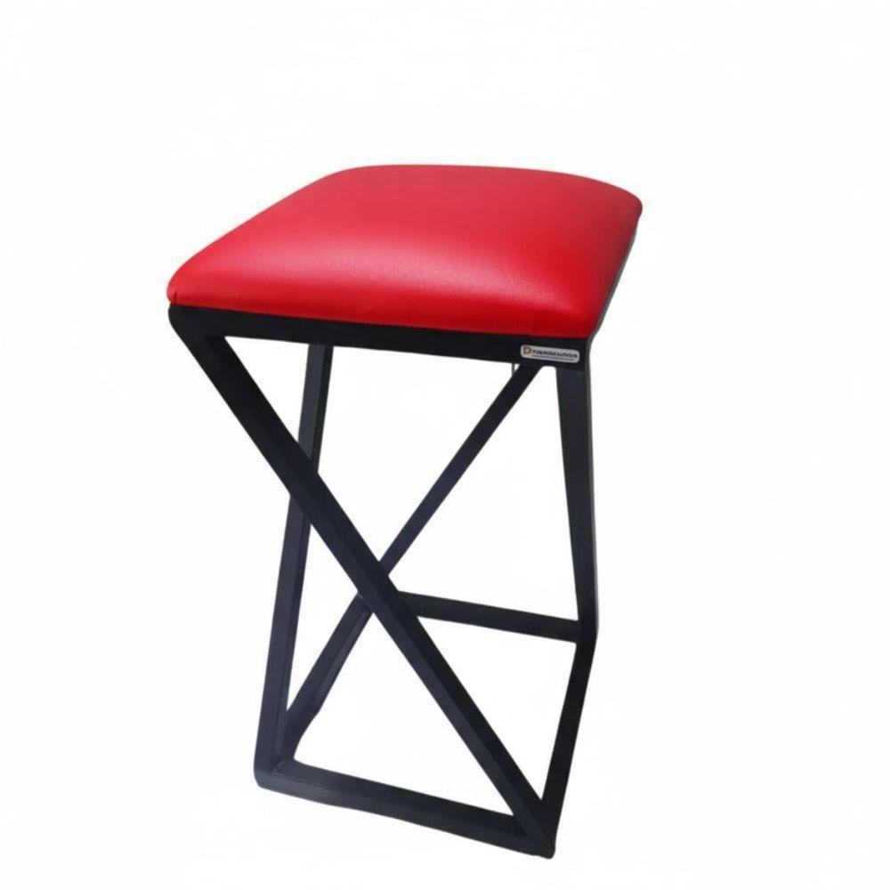 Banco Banqueta Baixa Sem Encosto Aço Quadrada Industrial Cozinha Balcão Bar Gourmet Vermelho - 2