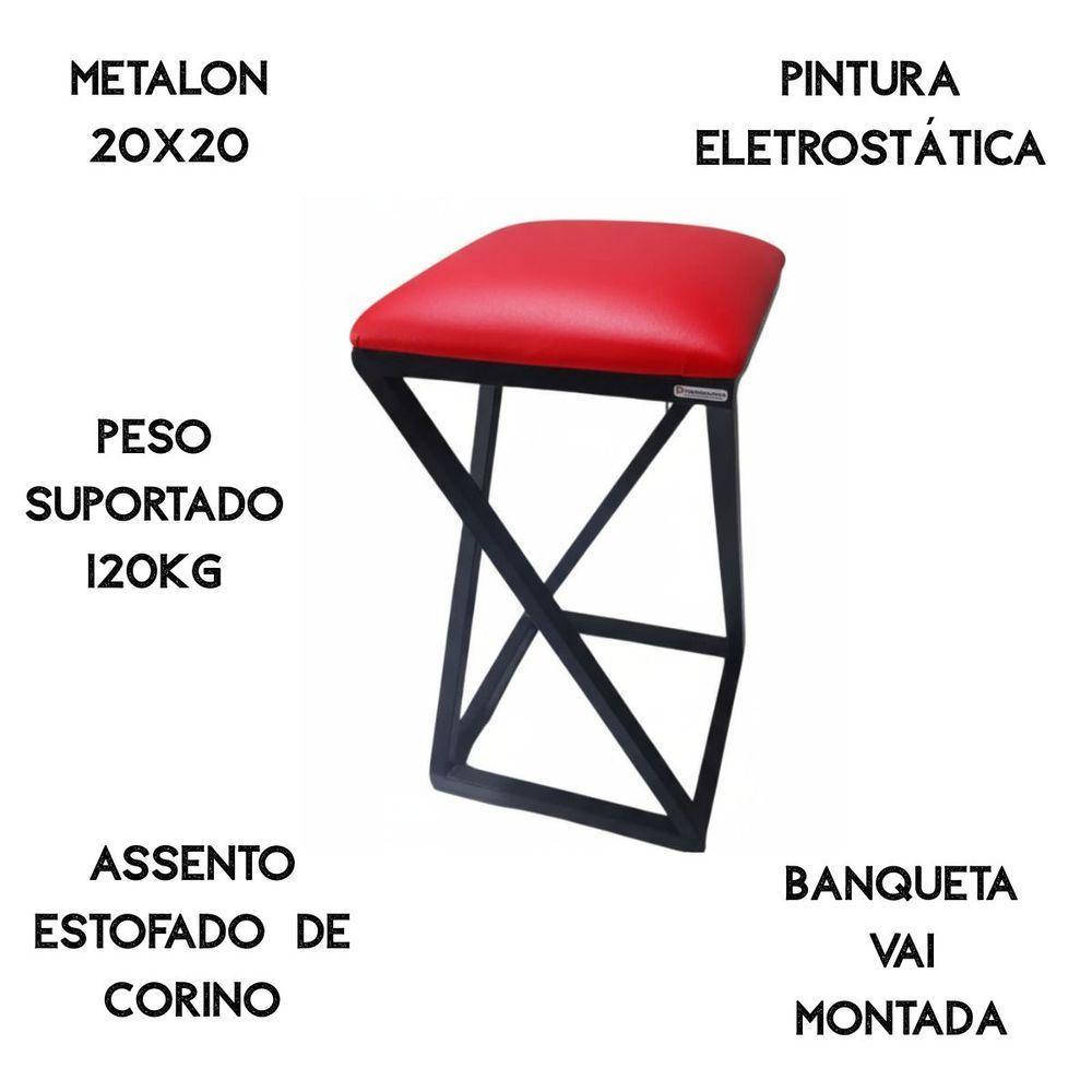 Banco Banqueta Baixa Sem Encosto Aço Quadrada Industrial Cozinha Balcão Bar Gourmet Vermelho - 4