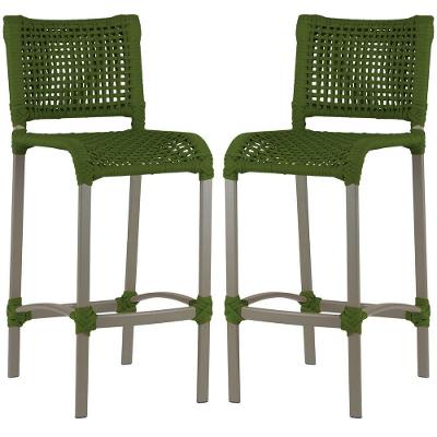 2 Banquetas Haiti Corda Náutica Alumínio Trama Original Verde Musgo