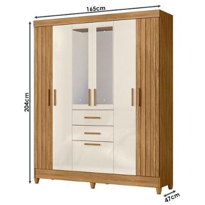 Guarda Roupa Solteiro com Cômoda Malta Dhara 7 Portas 6 Gavetas 165 cm Off White Moval