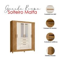 Guarda Roupa Solteiro Malta Com Espelho E Cômoda Dhara Freijó Off White - Moval - 6