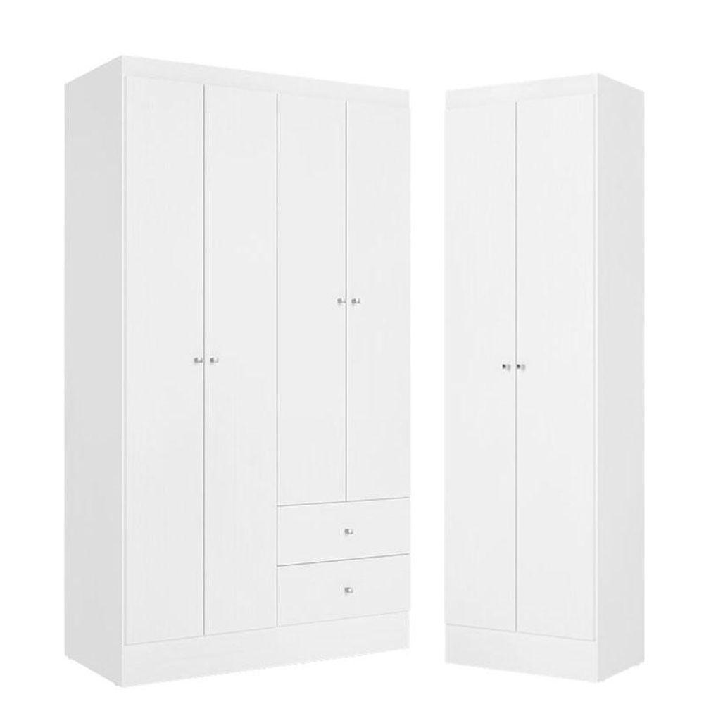 Guarda Roupa Solteiro Astro 4 Portas Branco Rosa Flex Acetinado E Multiuso Space Branco - Thb - 1