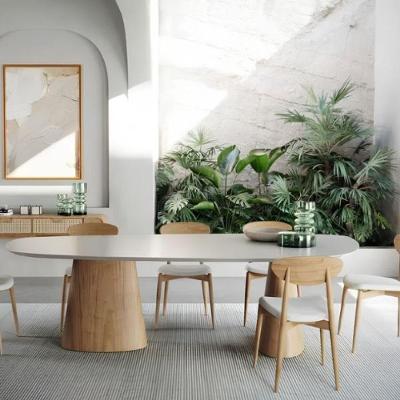 Mesa De Jantar Orgânica 235x122cm Base Carvalho Tampo Laca