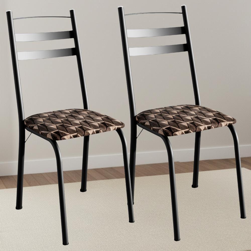 Kit 2 Cadeiras Tubular America 061 Preto Assento Mosaico Palha Artef - 5