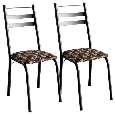 Kit 2 Cadeiras Tubular America 061 Preto Assento Mosaico Palha Artef