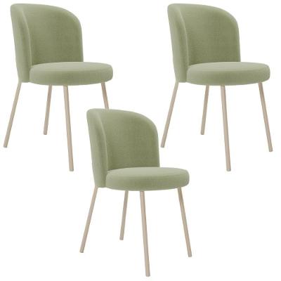 Kit 03 Cadeiras Para Sala De Jantar Cozinha Estofada Gavi Arena L02 Bouclê Oliva - Lyam Decor
