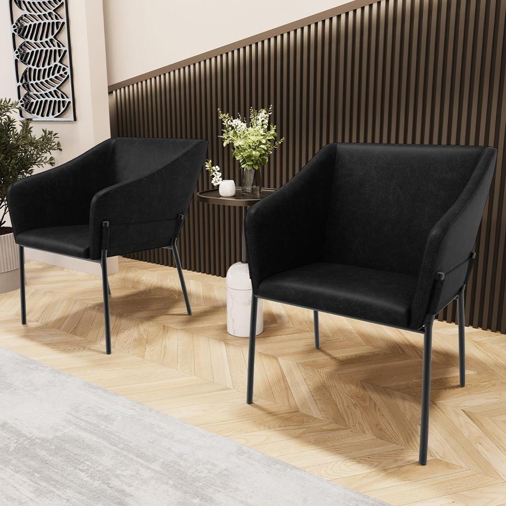 Kit 3 Cadeiras Para Sala De Jantar Estar Living Olívia L02 Couríssimo Preto - Lyam Decor - 5