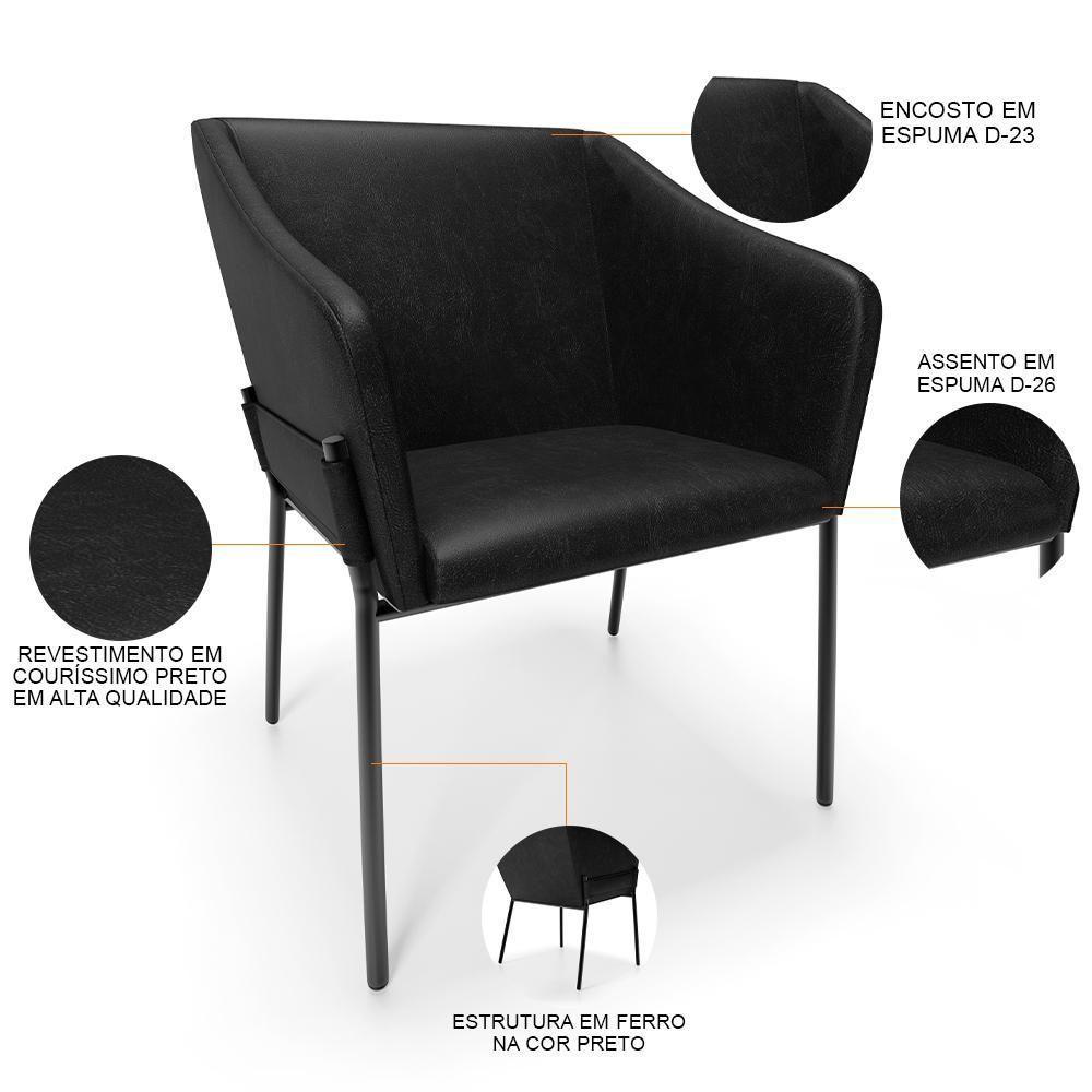Kit 3 Cadeiras Para Sala De Jantar Estar Living Olívia L02 Couríssimo Preto - Lyam Decor - 7