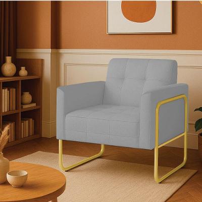 Poltrona Sala Industrial Alta Tubo Dourado Elisa Linho Cinza D03 - D'rossi