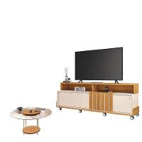 Rack Bancada Graci 1.8 Com Mesa De Centro Sky Com Tampo De Vidro Off White Cinamomo - Hb Móveis - 1