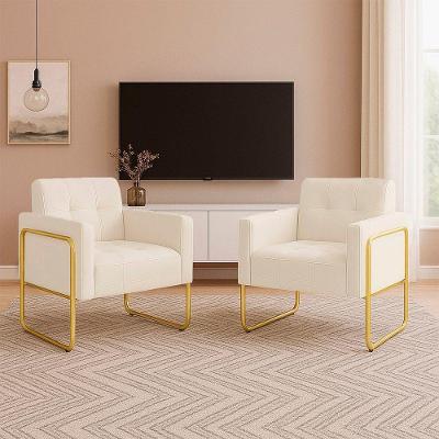 Poltrona Sala Industrial Alta Tubo Dourado Kit 2 Elisa Veludo Bege D03 - D'rossi