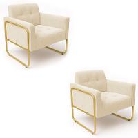 Poltrona Sala Industrial Alta Tubo Dourado Kit 2 Elisa Veludo Bege D03 - D'rossi - 2