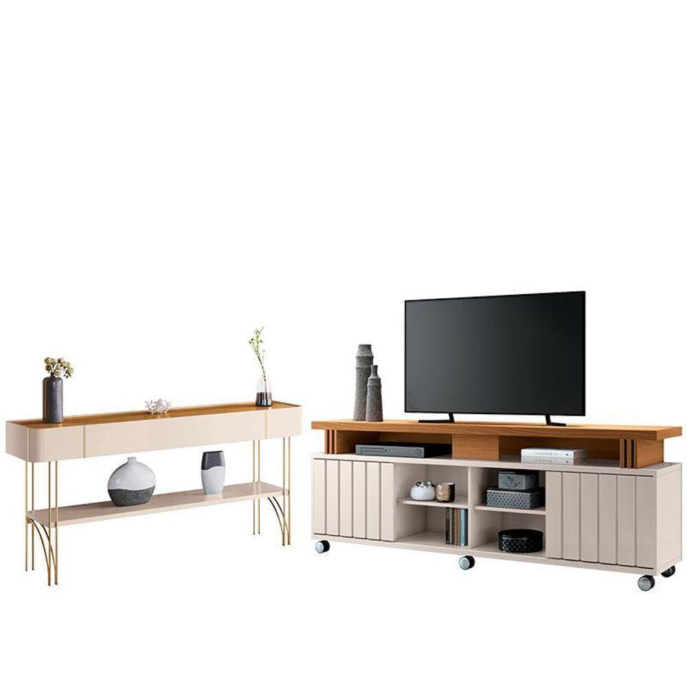 Rack Bancada Rivera 1.8 Com Aparador Vivant Cinamomo Off White - Hb Móveis - 1