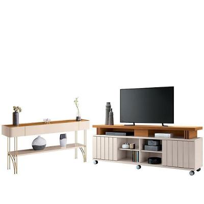 Rack Bancada Rivera 1.8 Com Aparador Vivant Cinamomo Off White - Hb Móveis