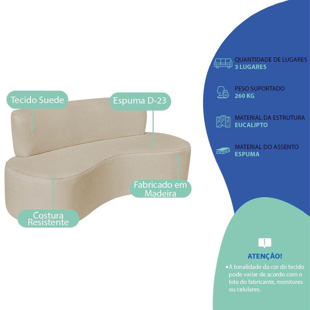 Sofá Curvo 3 Lugares Amsterdã 180cm Suede Cor Bege Tca 941 - 3