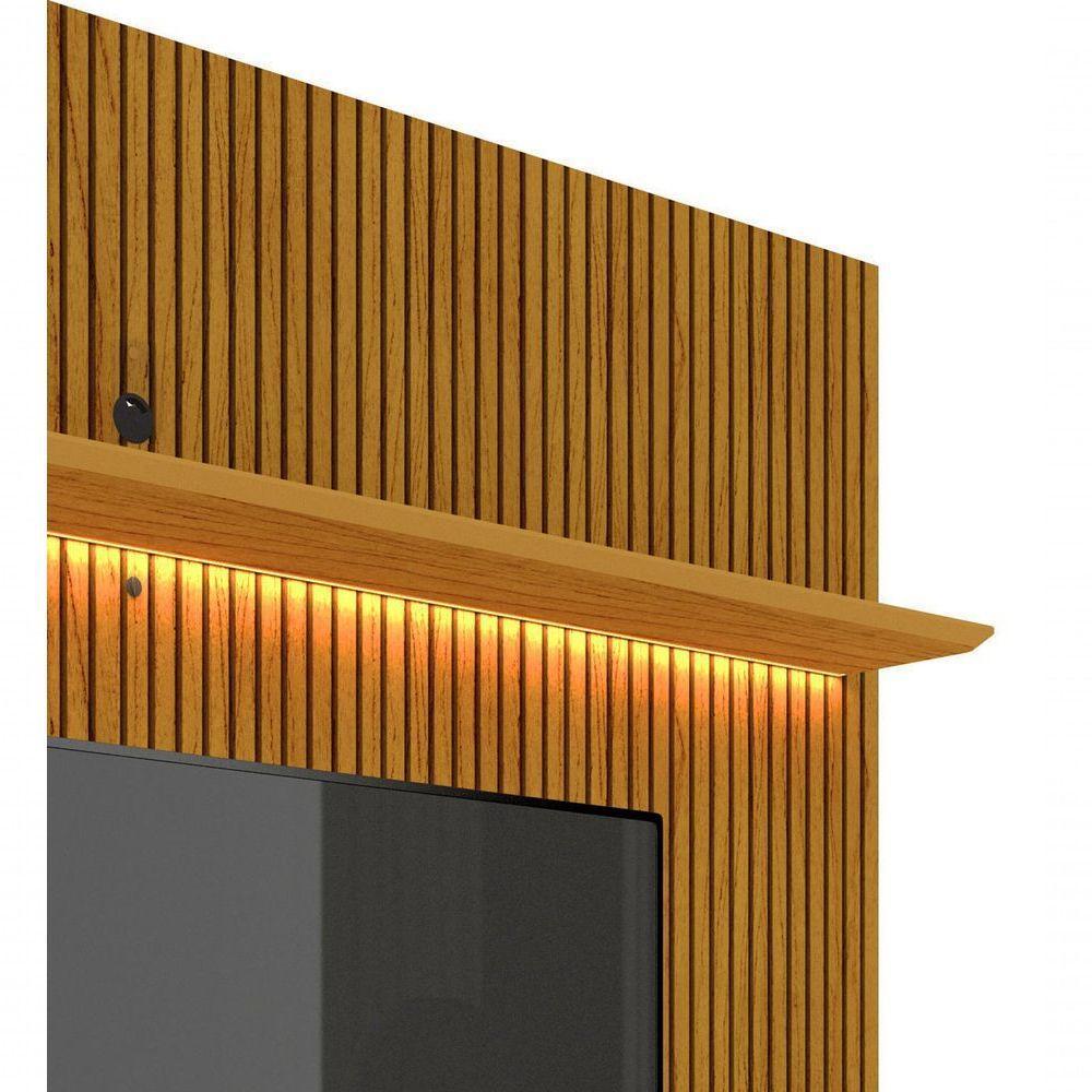 Rack Com Painel Requinte 2.2 Ripado 3d Com Led Naturale Com Off White - Gelius Móveis - 5