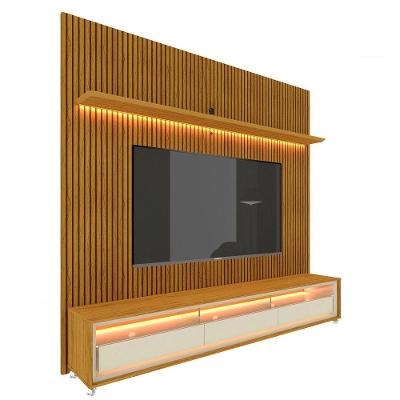 Rack Com Painel Requinte 2.2 Ripado 3d Com Led Naturale Com Off White - Gelius Móveis