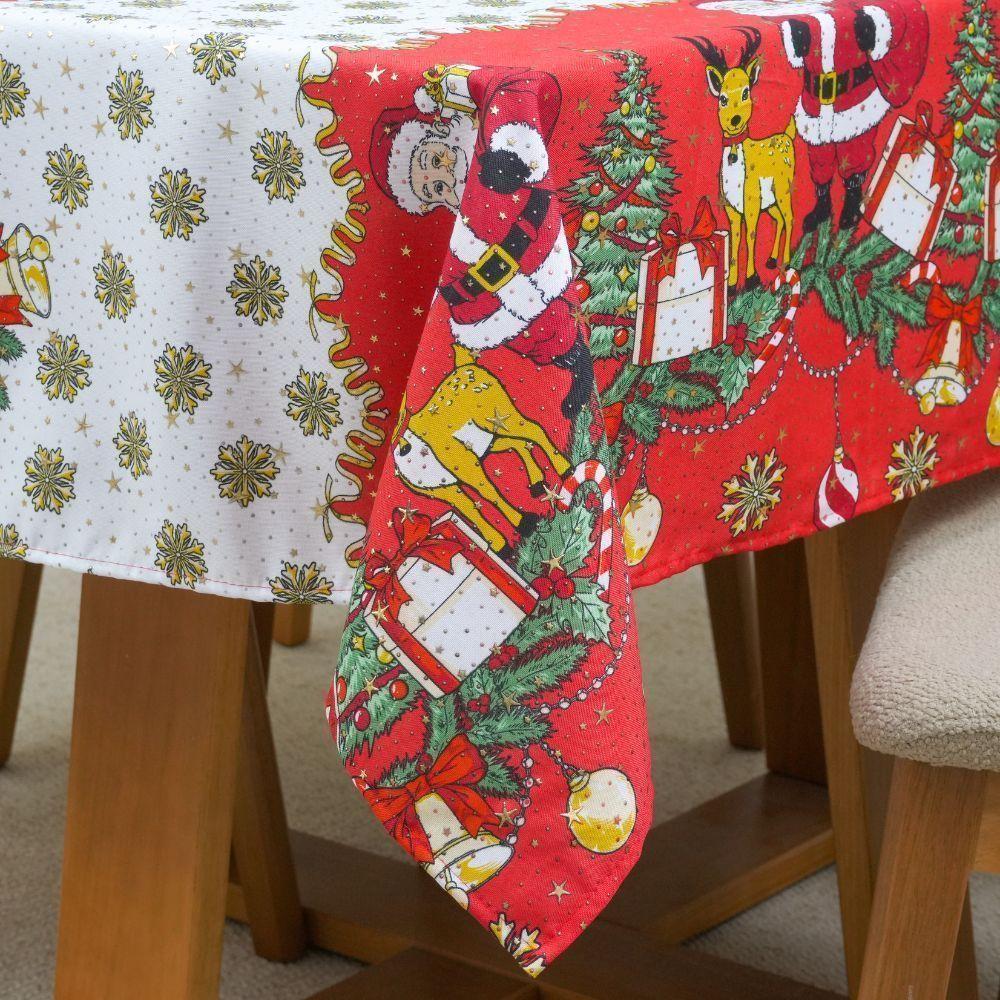 Toalha De Mesa Estampada Brilhare 1 Peça 2,00m X 1,45m 6 Lugares 100% Poliéster Tecido Oxford Natal - Estampa 1 Branco - 5