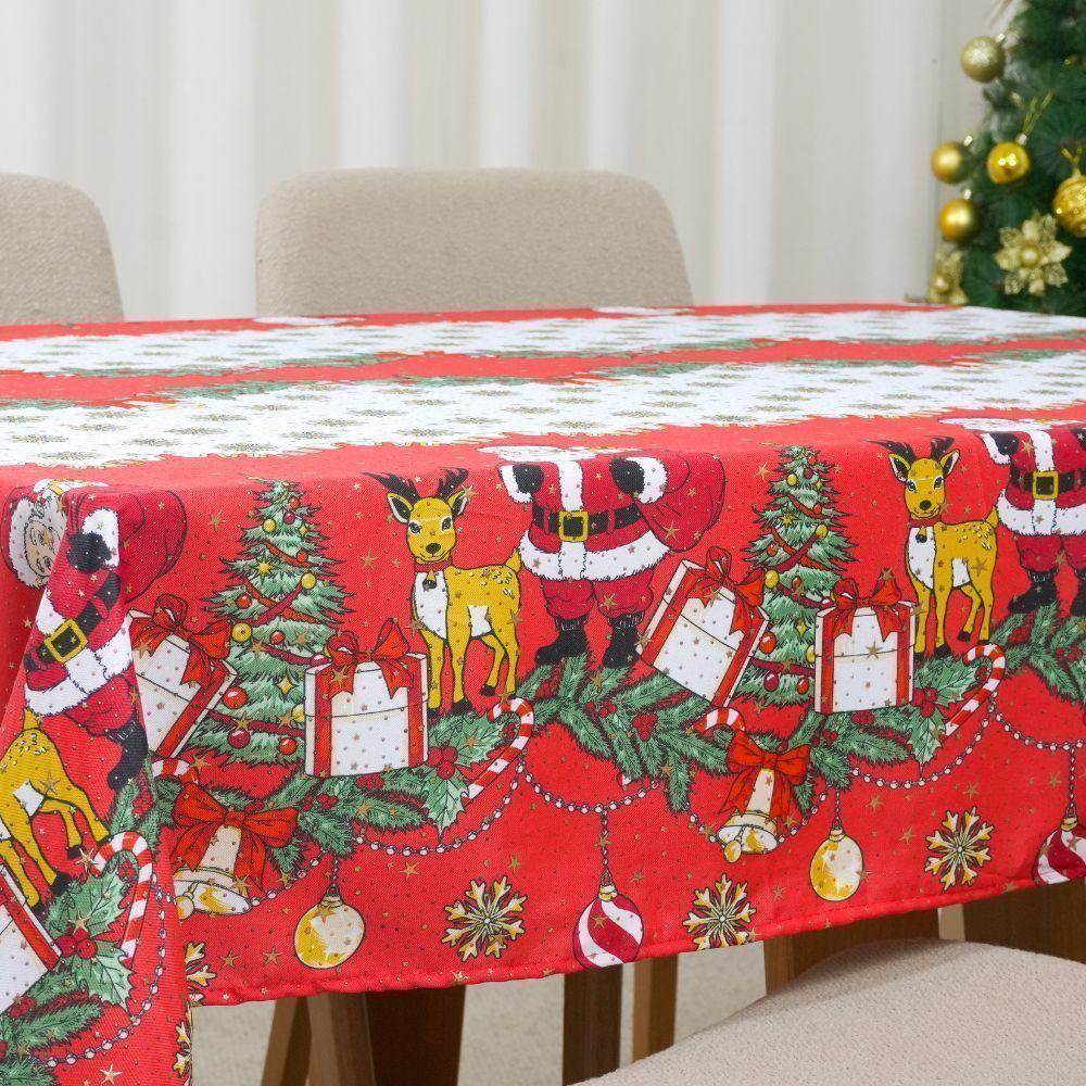Toalha De Mesa Estampada Brilhare 1 Peça 2,00m X 1,45m 6 Lugares 100% Poliéster Tecido Oxford Natal - Estampa 1 Branco - 6