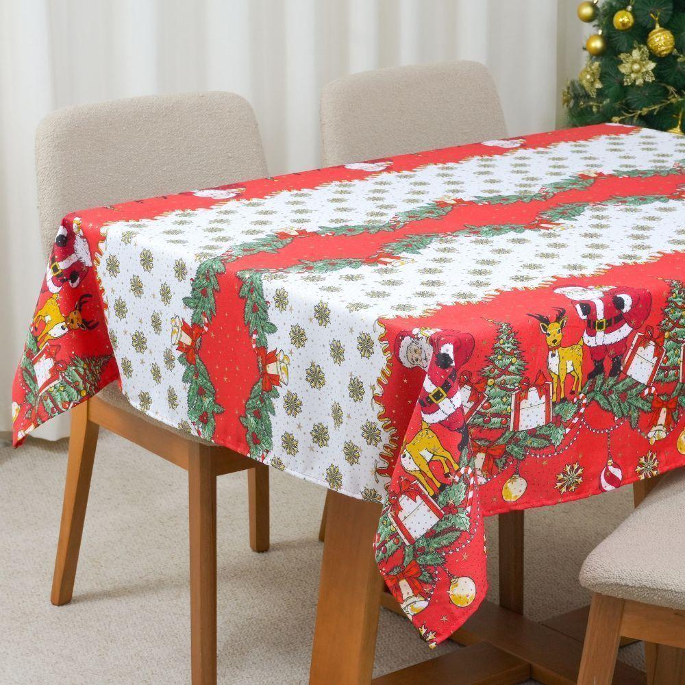 Toalha De Mesa Estampada Brilhare 1 Peça 2,00m X 1,45m 6 Lugares 100% Poliéster Tecido Oxford Natal - Estampa 1 Branco - 7