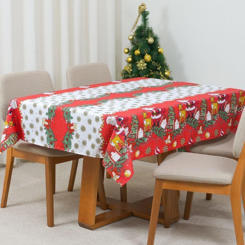 Toalha De Mesa Estampada Brilhare 1 Peça 2,00m X 1,45m 6 Lugares 100% Poliéster Tecido Oxford Natal - Estampa 1 Branco - 8