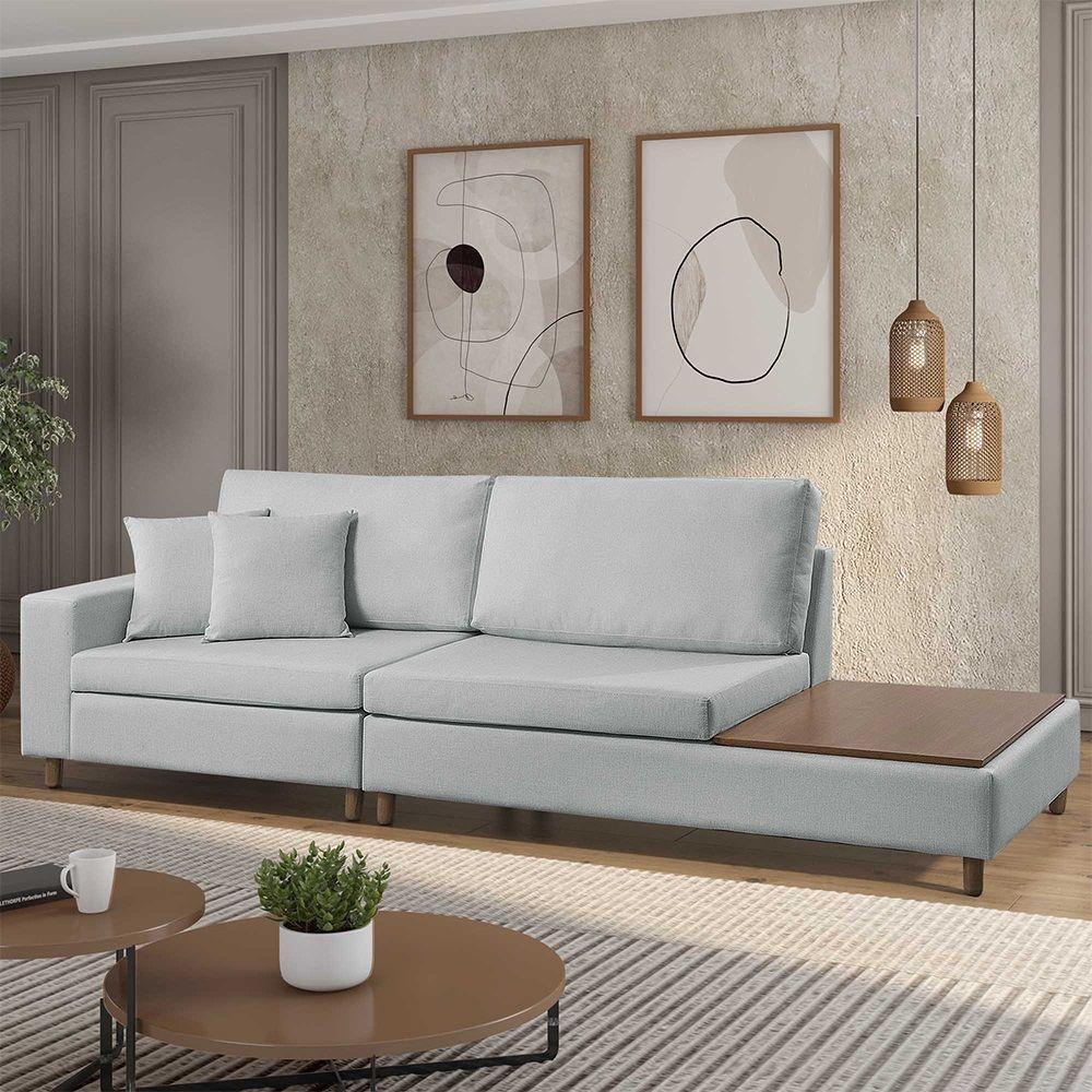 Sofá Living Lotus Com Apoio Lateral Direita 2,40m Em Linho Cor Cinza Mesclado 2284 - 1