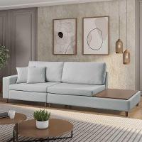 Sofá Living Lotus Com Apoio Lateral Direita 2,40m Em Linho Cor Cinza Mesclado 2284 - 1