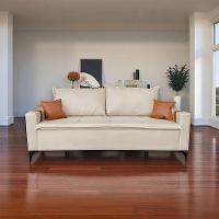 Sofá Living Madri 2 Lugares 1,40m Linho Bege Com Detalhe No Braço Em Corino Caramelo - 1