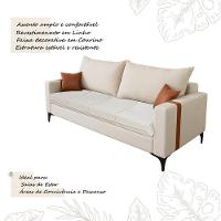 Sofá Living Madri 2 Lugares 1,40m Linho Bege Com Detalhe No Braço Em Corino Caramelo - 3