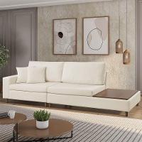 Sofá Living Lotus Com Apoio Lateral Direita 2,89m Em Linho Cor Bege Mesclado 2282 - 1