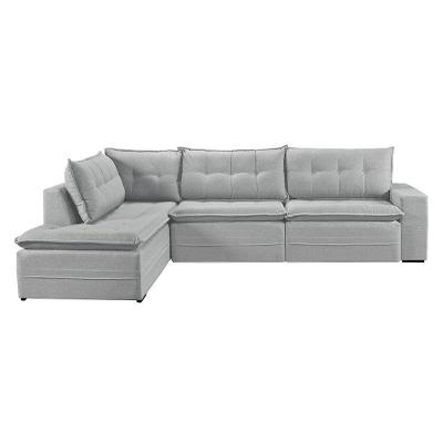 Sofá Retratil Com Chaise Esquerda Titan 6 Lugares 2,96m Tecido Linho Cor Gelo 2322