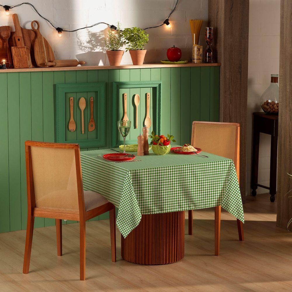 Toalha De Mesa Quadrada 1,40m X 1,40m Xadrez Teka Italianinha  4 Lugares Verde - 3