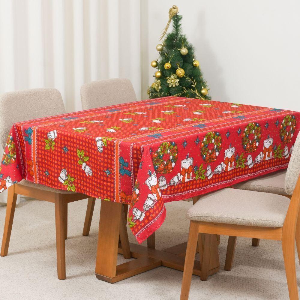 Toalha De Mesa Estampada Brilhare 1 Peça 2,50m X 1,45m 8 Lugares 100% Poliéster Tecido Oxford Natal - Estampa 3 Vermelho - 5