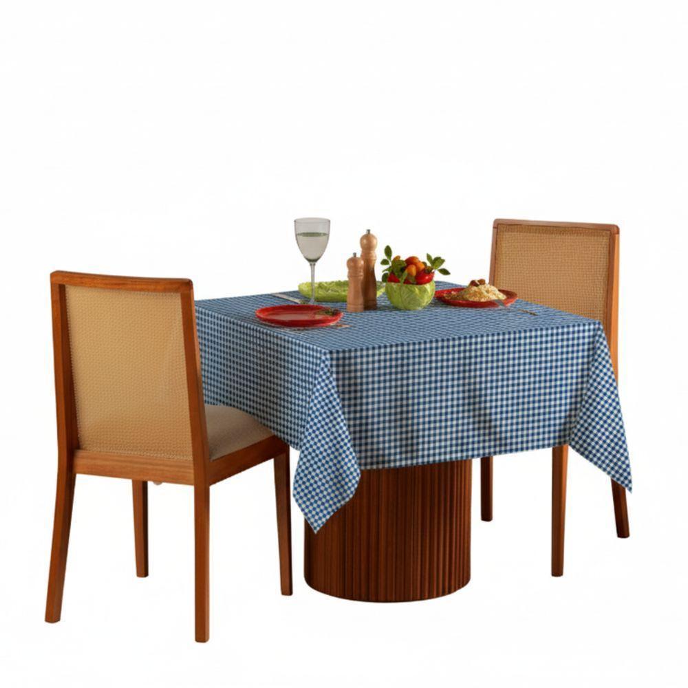 Toalha De Mesa Quadrada 1,40m X 1,40m Xadrez Teka Italianinha  4 Lugares Azul - 1