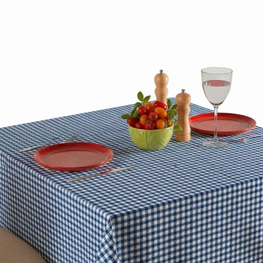 Toalha De Mesa Quadrada 1,40m X 1,40m Xadrez Teka Italianinha  4 Lugares Azul - 2