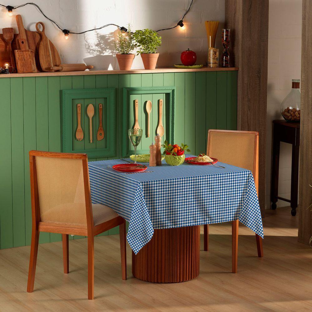 Toalha De Mesa Quadrada 1,40m X 1,40m Xadrez Teka Italianinha  4 Lugares Azul - 3