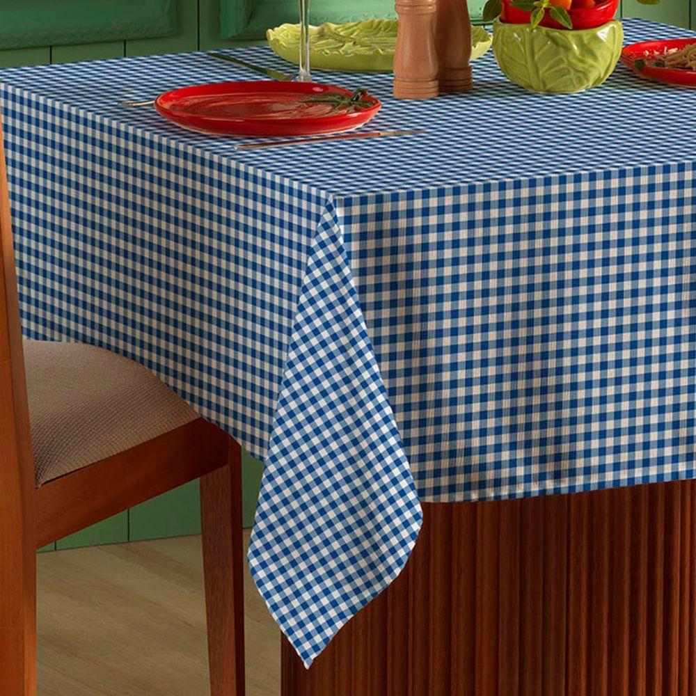 Toalha De Mesa Quadrada 1,40m X 1,40m Xadrez Teka Italianinha  4 Lugares Azul - 4