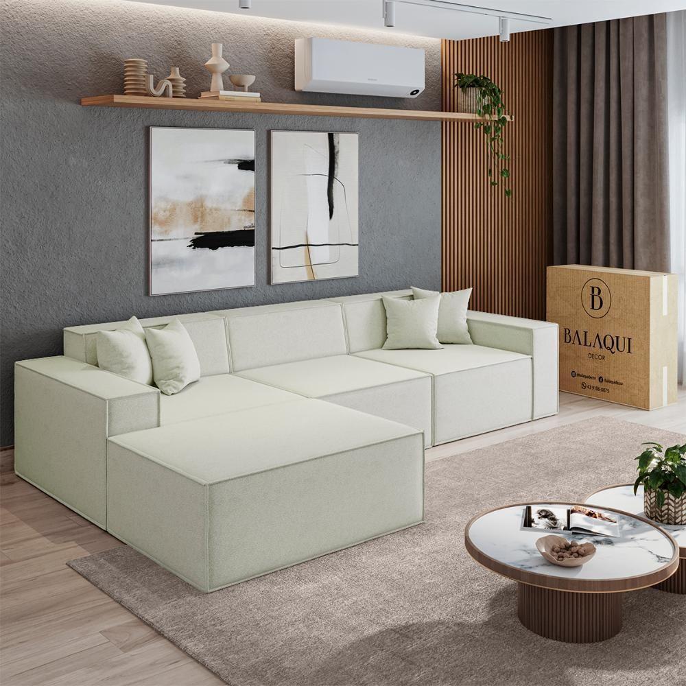 Sofá Luma 3 Lugares 2,75m Com Chaise Compactair - Balaqui Bege - 1
