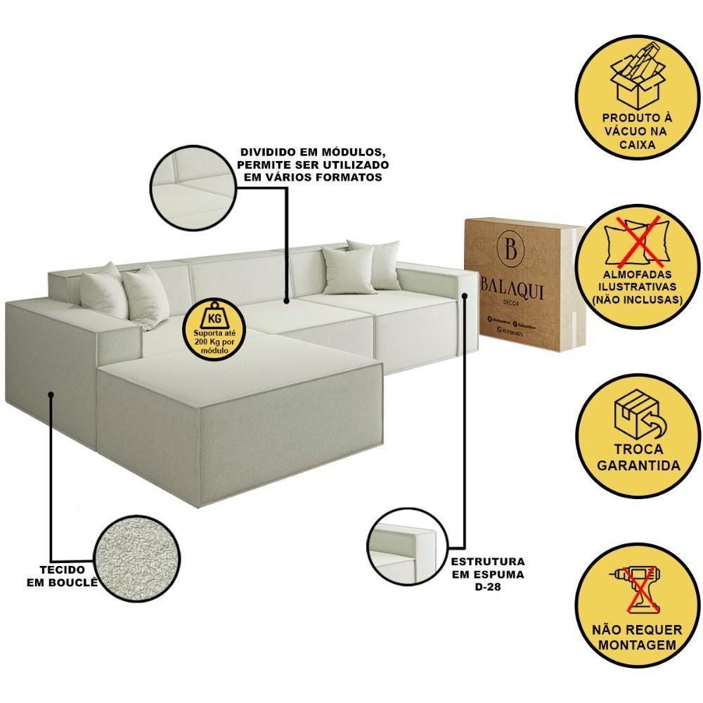 Sofá Luma 3 Lugares 2,75m Com Chaise Compactair - Balaqui Bege - 3