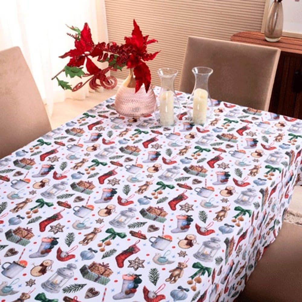 Toalha De Mesa Natal Estampa Digital 2,00m X 1,40m Para 6 Lugares Tecido Oxford - Modelo 3 - 100% Poliéster - 2
