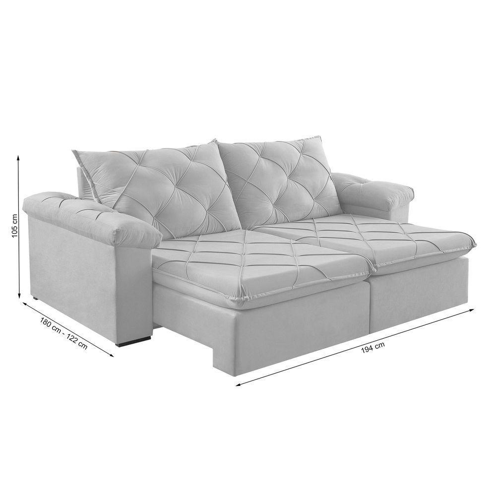 Sofá Retrátil E Reclinável Corniso 1,94m Veludo Cor Bege 2137 Usb Sem Kit Usb - 3