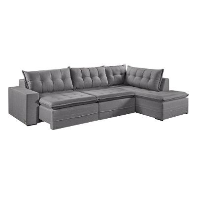 Sofá Retratil Com Chaise Direita Titan 6 Lugares 3,16m Tecido Linho Cor Cinza 2323