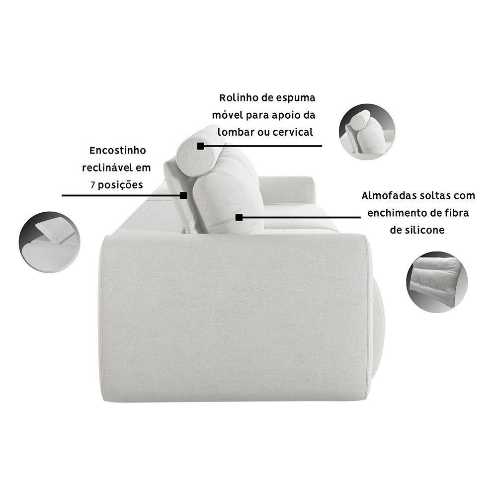 Sofá Retrátil E Reclinável Peony 2,80m Linho Cor Cinza Claro 2371 - 8